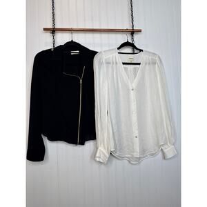 NWOT L’AGENCE Tops Blouses Silk Sheer White & Zip Front Black Bundle of 2 Sz S